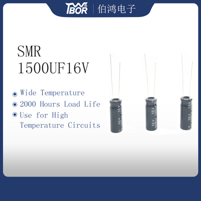 ミニチュア放射状アルミニウム電気分解コンデンサー1500UF 16V