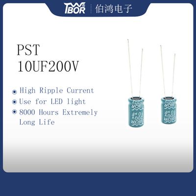 PST 10UF 200Vのアルミニウム電気分解コンデンサー8x12mmの緑