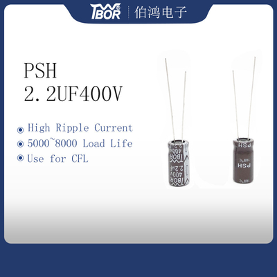 8x12mmの高いさざ波の現在の電気分解コンデンサー2.2UF400V 5000時間